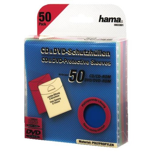 Hama CD-/DVD-/Blu-ray Schutzhüllen (Slim-Design, Sleeve aus Kunststoff, 50 Stück), farbig