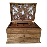 J-Roland Dreischicht Carvings Hohl Hart Holz Schmuckkasten Schmuckkoffer Schmuckkästchen Schmuckschatulle Vitrine Holz mit Samt - 4