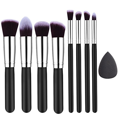 ElleSye Makeup Brushes Face Foundation Brushes 8+1 Pieces, Makeup Starter Kit Eye Brushes Set, Face Powder Brush with Blender Sponge Egg (Silver)