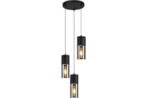‎LICHTMALER Lichtmaler Pendelleuchte Esstisch Hängeleuchte Schwarz - Hängelampe 3 Flammig Glas Rund LED Esstischlampen E27 Vintage Lampenschirm Leuchte für Esszimmer Treppe Schlafzimmer