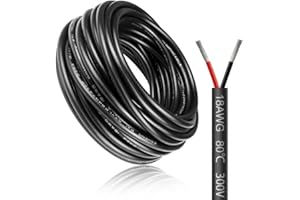 LIGHTINGWILL Câble électrique 5 mètres 18 AWG 2x0,75mm² à 2 conducteurs, fil de cuivre étamé flexible, impédance faible, compatible alimentation LED 5V / 12V / 24V, résistance aux hautes températures