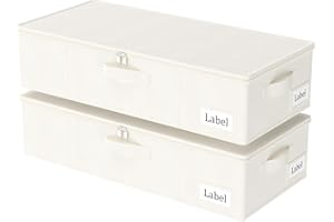 Yawinhe Sac de Rangement Sous Lit avec Couvercle, Organisateurs de Placards Pliable, avec 4 Poignées Renforcées, pour Ranger Les vêtements, Literie, Beige, 60x30x15cm, 2-Pack