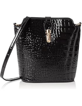 SwankySwans Damen Charlotte Croc Patent Leather Shoulder Bag Black Umhängetaschen