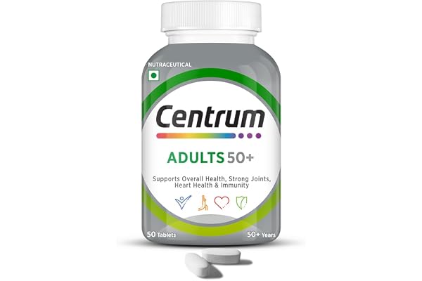Centrum Adults 50+ Multivitamin Tablet for Men & Women With 23 Vital Nutrients including Zinc, Magnesium, Vitamin B, C and D, Calcium for Energy, Strong Joints, Immunity and Heart Health Veg - 50 tablets