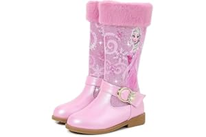 FStory&Winyee Schneestiefel Mädchen Prinzessin Schuhe Elsa Stiefel Kinder Winterstiefel mit Warmem Gefüttert Futter Gummistiefel Outdoor Schlupfstiefel Eiskönigin Kostüm Zubehör Karneval