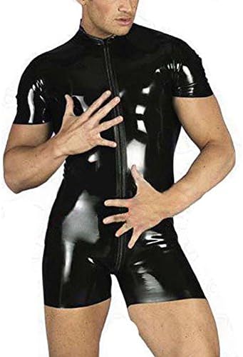 Wildeal Fashion Men Sexy Jumpsuit Faux Leather Full Bodysuit Stretch Zipper Open Crotch Man Clubwear Catsuit Lingerie