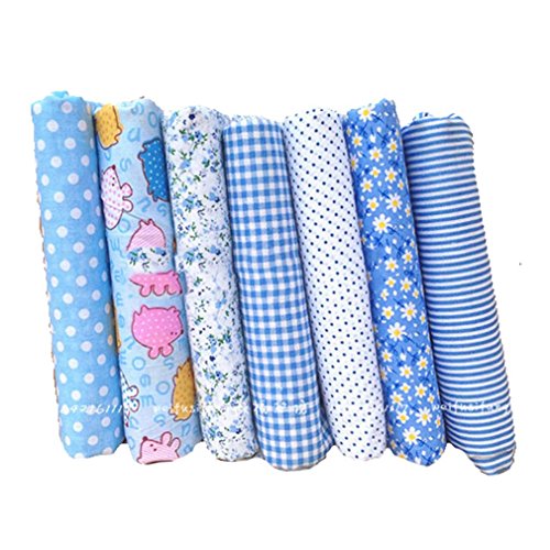 Souarts 7 Stück Stoffpakete DIY Baumwolltuch Patchwork Stoffe Paket 25cmx25cm Hellblau