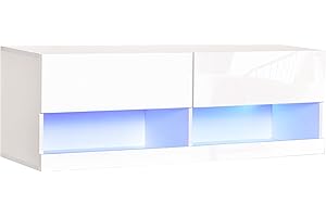 HOMCOM High Gloss TV Stand Cabinet with LED Lights, Wall Mount Media Unit for TVs up to 42 Inch for Living Room Bedroom