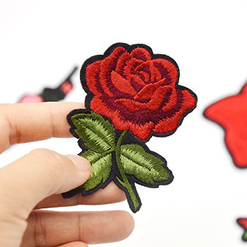 Satkago 15 Stück Stickerei Pfingstrose Rose Blumen Nähen Bügeln auf Aufnäher Bügelbild Kleidung Patches für T-Shirt Jeans Kleidung Taschen Hut - 4