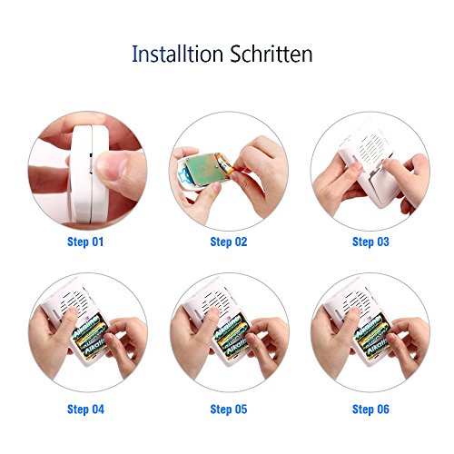 Funkklingel 2 Empfänger 1 Sender, Marsboy 4-in-1 Multi-Funktion Tragbare Wassergeschützte Funk Türklingel Kit,mit Anti-Diebstahl-Alarmanlage,Bewegungsmelder, Notfallblinklicht (Weiß) - 7