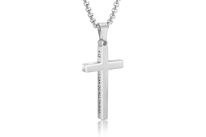 ESPVO Cross Necklace for Men Boys Bible Verse Stainless Steel Silver/Gold/Black Mens Cross Pendant Chain with 20+2 Inches Men's Jewelry Gifts