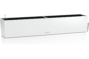 Lechuza - Macetero Balconera Color 100 Blanco, Jardinera para balcón con Sistema de riego, indicador de Nivel de Agua e Inserto, Superficie Mate, 99 x 19 x 19 cm, 15919