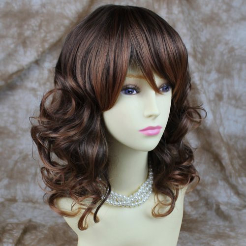 NEW Wavy Long Brown mix Auburn LADIES Off Center wigs