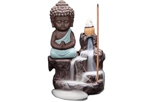 YYW Buddha Handgemachte Wasserfall Weihrauchbrenner, Backflow Weihrauchbrenner Weihrauchhalter für Büro Home Schlafzimmer Yoga Dekoration mit 20 Kegeln (Wathet)