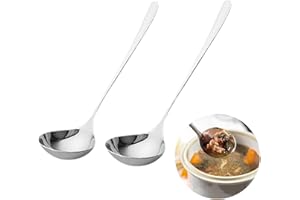 Sughug Mestolo Cucina, 2 Pcs Mestolo Acciaio Inox, Mestoli Pequeñas y Medianas, Cucchiaio da Salsa con Manico Lungo ed Ergonomico, Cucchiaione da Portata, per Hotel, Casa, Ristorante, Cucina