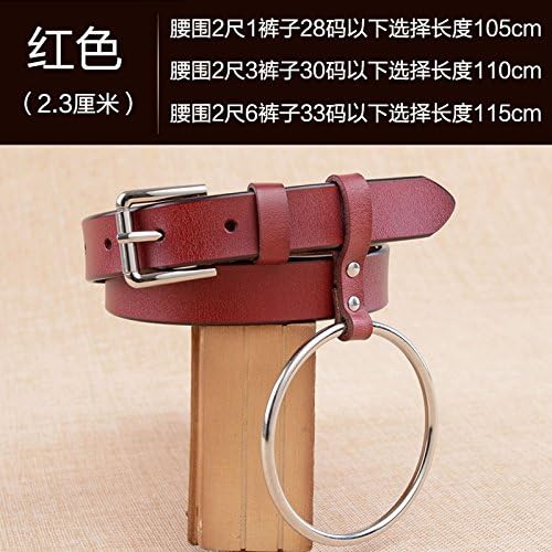 ZHANGYONG Belt Female Leather Large Iron Ring Tie Personality Circle Decorated Waistband Wild Stylish Decorated Fine Leather Belts Red 115Cm