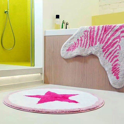 Badematte Stern, rund, weiss/pink/rosa, D=70cm - 2