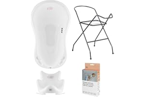 Hylat Baby Set vaschetta bagnetto neonato con supporto, tappo, seggiolino da bagno e tubo di scarico - stabile e confortevole - per neonati e bebè - Colore: Bianco, Motivo: Friends