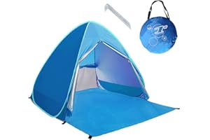 Kingkindsun Zipper Door Pop Up Portable Beach Tent Outdoor Anti UV Beach Shade Tent Sun Shelter, Automatic Instant Family Cabana for Camping Beach Fishing Garden (Blue)