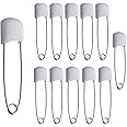 12 Baby Nappy Safety Pins, 2.2 Inch Diaper Plastic Push-in Pins, 55mm Durable Head Fasteners With Safety Lock Closures, Stainless Steel, Ideal for Terry Squares, Flat and Prefold Nappies (12 Pack)