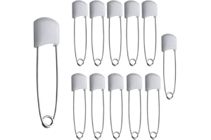 D.A.Y. REPUBLIC 12 Baby Nappy Safety Pins, 2.2 Inch Diaper Plastic Push-in Pins, 55mm Durable Head Fasteners With Safety Lock Closures, Stainless Steel, Ideal for Terry Squares, Flat and Prefold Nappies (12 Pack)