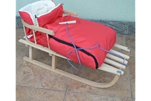 RGVERTRIEB Holzschlitten mit Rückenlehne mit Winterfußsack 90cm 10 Farben Schlitten aus Holz (Rot)