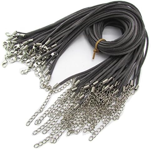 Pack Of 20pcs 3mm Soft Flat Faux Suede Imitation Leather Cord/String/Band For Pendant Necklace Jewellery Findings/Making With Lobster Clasp 18 Inches (grey)