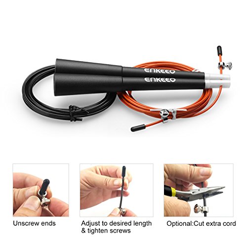 Enkeeo Profi Springseil Speed Rope mit 1 Ersatzseil leichtes verstellbares Stahlseil, Ideal für Sport & Fitness, Boxen, MMA, Faszien Training, Crossfit, WOD mit Transporttasche - 2