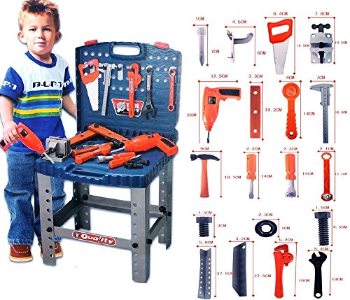 Kid's 69 Piece Pretend Play Portable or Stand-up Tool Kit and Workbench / Toys Game Play Kids Childrens Child Toddler Baby Cool Activity Educational Creative Fun Special Unique Devlopment Developmental Friends Boys Girls Present Latest Newest Learning Outdoor Indoor Room Home House Easy Coolest Hands Smart Motoric Classic Constructions Preschool Popular Large Little Small Big
