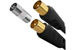 Ancable 1M TV Aerial Coaxial Cable Male to Male, Satellite Cable RF TV Antenna Coax Lead to PAL Male Gold Plated Connectors Black Flylead for Sky/SkyHD, Virgin, BT,TV, VCR or DVD players with Coupler