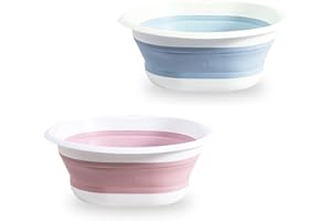 DHSWNNG Misa do mycia, 2 sztuki, składana, okrągła, składana, na kemping, wielofunkcyjna, składana miska do podróży, na kemping i do domu, do kuchni – niebieska i różowa