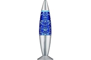 RESAES RESISTANT AND AESTHETIC Lámpara LED Destellos de Lava, Lámpara de Lava Purpurina Glitter Relajante, Lamparilla mesita de noche, Lava Lamp Magma Moderna, Base plateada. Diseño retro vintage, Bombilla Incluida 40cm (Azul)