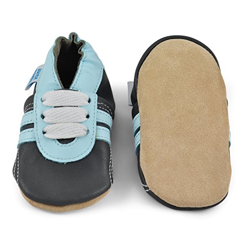 Petit Marin – Weicher Leder Lauflernschuhe Krabbelschuhe Babyhausschuhe mit Wildledersohlen. Junge Mädchen Kleinking 0-6 Monate 6-12 Monate 12-18 Monate 18-24 Monate - 3