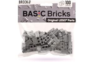 BRICK FLIP Lego Mattoni da muratura grigi 1 x 2 (100 pezzi) – Singole mattoncini Lego grigio per la tua parete Lego, mattoni grigi per il tuo castello Lego | Basic Bricks (98283)