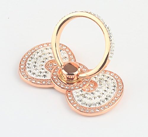 CXMALL Finger Grip Ring, Bowknot Metal 360 Rotating Cell Phone Ring Stand Holder Kickstand with Bling Diamond for All Mobile Phones, iPads and Tablets (Rose Gold).