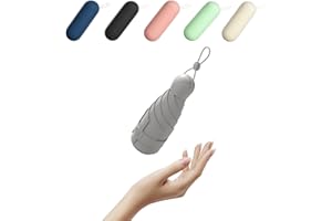 BAODINI, Mini ombrello da viaggio con custodia, piccolo, compatto, con protezione solare anti-UV, leggero, piccolo, tascabile, Grigio, Mini
