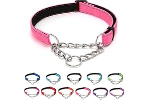 LOS ANDES Dog Choke Collar Martingale Collar with Limited Chain Strong Nylon Collar with Soft Padded No Pull Reflective Training Collar for Large, Medium and Small Dogs(M:Neck 35-55cm,Pink)