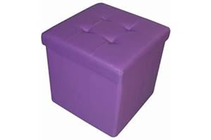 HomeHarmony Folding Storage Ottoman Seat, Stool, Toy Storage Box Faux Leather (Lilac Medium)