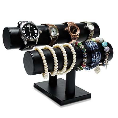 VENKON – Uhrenständer Armbandhalter für Uhren Schmuck Aufbewahrung & Präsentation – Kunstleder – schwarz - 2