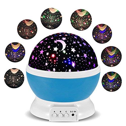 Lámparas Infantiles Lámpara de Proyector Estrella Luces navidad 360 Grados de rotación LED Romántica Lámpara de Noche para niños, Bebés, Regalos de navidad, Dormitorio, Decoración casa (Azul)