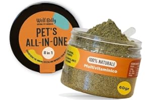 WOLF BELLY NATURAL PET GOODNESS Wolf Belly - 8 in 1 Multivitaminico Cane 100% Naturale (60 g) Integratore 15 Vitamine e Minerali in Polvere, Ideale per Cuccioli e Animali Scarsa Vitalità, Supporta Sistema Immunitario - Prodotto UE