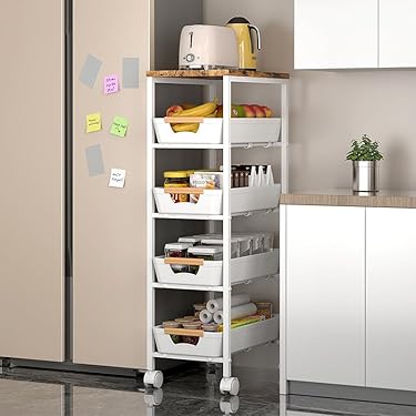 Xijobido Rollwagen 3-Etagen | 69x33x22cm | Mobiler Regalwagen Weiß/Schwarz