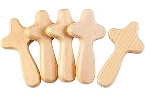 LOVIVER 5Pcs Pinewood Wood Cross Prayer Cross Caring Family Friend Small Religious Gift Clinging Palm Decoration Comfort Neighbor Wooden Holding Cross, A