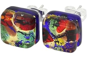 GLASSOFVENICE Orecchini in vetro di Murano Glass Of Venice con perle italiane lavorate a lume. Orecchini quadrati multicolori in vetro soffiato fatti a mano - Orecchini in vetro di Murano da donna