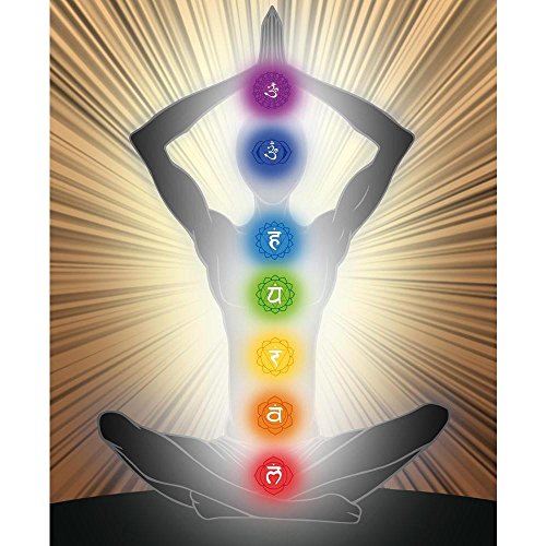 Pitaara Box Yoga Position with The Symbols of Seven Chakras D2 Peel & Stick Vinyl Wall Sticker 16 X 19.5Inch