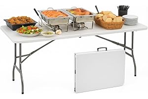 GOVITA Tavolo Salvaspazio Pieghevole Da Giardino Bianco 183x76 Cm Tavolo Richiudibile Da Campeggio Resistente Con Maniglia Per Trasporto In Hdpe Da Balcone Terrazza Campeggio (Bianco) tavolo da catering
