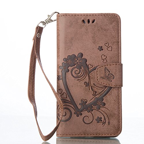 P9 Lite Hülle,Huawei P9 Lite Hülle,Huawei P9 Lite Case,Cozy Hut Huawei P9 Lite Hülle Muster,Handy Case Cover Tasche for Huawei P9 Lite, Bunte Retro Blumen Herz der Liebe Muster Druck Buch-Stil Bookstyle Flip Magnetverschluss Brieftasche Geldbörse Wallet Kreditkarte ID Card Slots PU Leder Beschützer Haut Schutzfolie Schutzhüllen Case Tasche Hülle Etui Schale Ständer Hülle Case mit Weich TPU Innere Hülle Case für Huawei P9 Lite - braun