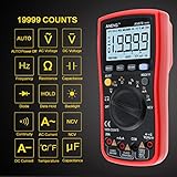 Multimètre, 4EVERHOPE AN870 Numérique Multi Tester True RMS 19999 Compte Mètre Auto Ranging pour AC / DC Tension & Courant, Résistance, Capacité, Diode, Fréquence, Duty Cycle Testing avec LCD Display