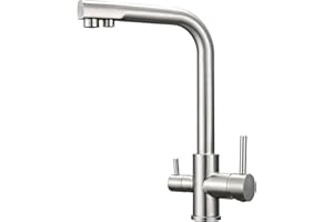 Hapilife 3 Way Kitchen Tap with Water Filter Brushed Nickel Three Way Kitchen Mixer Taps with Drinking Water Filter Tap Dual Lever Stainless Steel 3 in 1 Taps for Kitchens Sink 360° Swivel