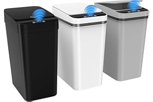 Kssvzz 3 Paquetes papelera baño automatica 10L,Cubo de basura inteligente con tapa, Bote estrecho de cubos basura con sensor de movimiento para baño, dormitorio y oficina (3, negro/blanco/gris)